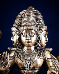 Pure Brass Large Aarumugam Murugan Sitting on a Peacock – Kartikeya Swamy Idol 16"