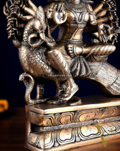 Pure Brass Large Aarumugam Murugan Sitting on a Peacock – Kartikeya Swamy Idol 16"