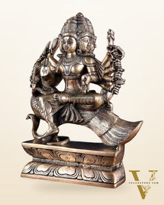 Pure Brass Large Aarumugam Murugan Sitting on a Peacock – Kartikeya Swamy Idol 16"