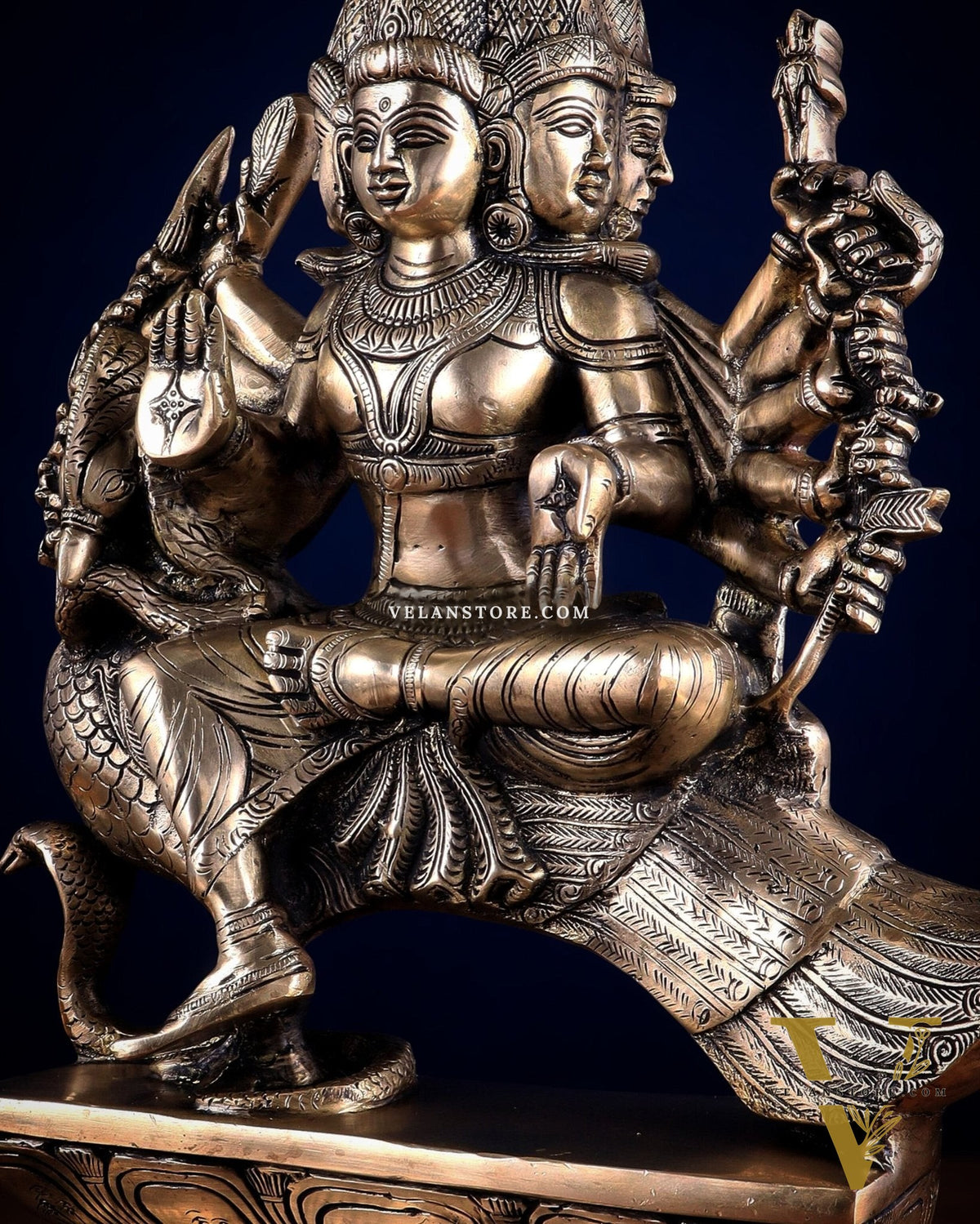 Pure Brass Large Aarumugam Murugan Sitting on a Peacock – Kartikeya Swamy Idol 16"