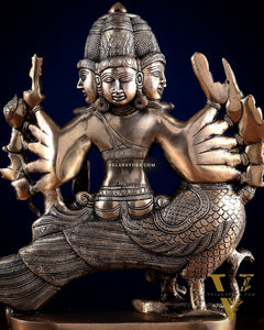 Pure Brass Large Aarumugam Murugan Sitting on a Peacock – Kartikeya Swamy Idol 16"
