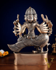 Pure Brass Large Aarumugam Murugan Sitting on a Peacock – Kartikeya Swamy Idol 16"