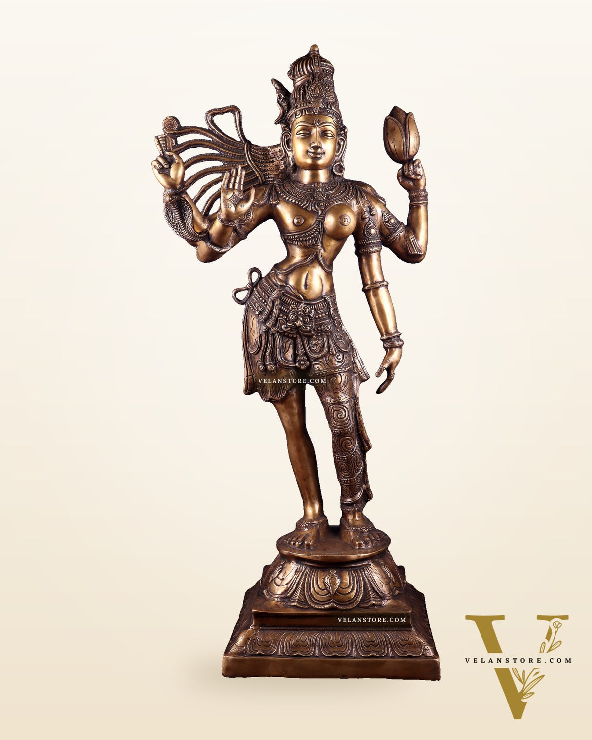 Pure Brass Large Ardhanarishvara Statue – Burnt Brass Finish 40 inch