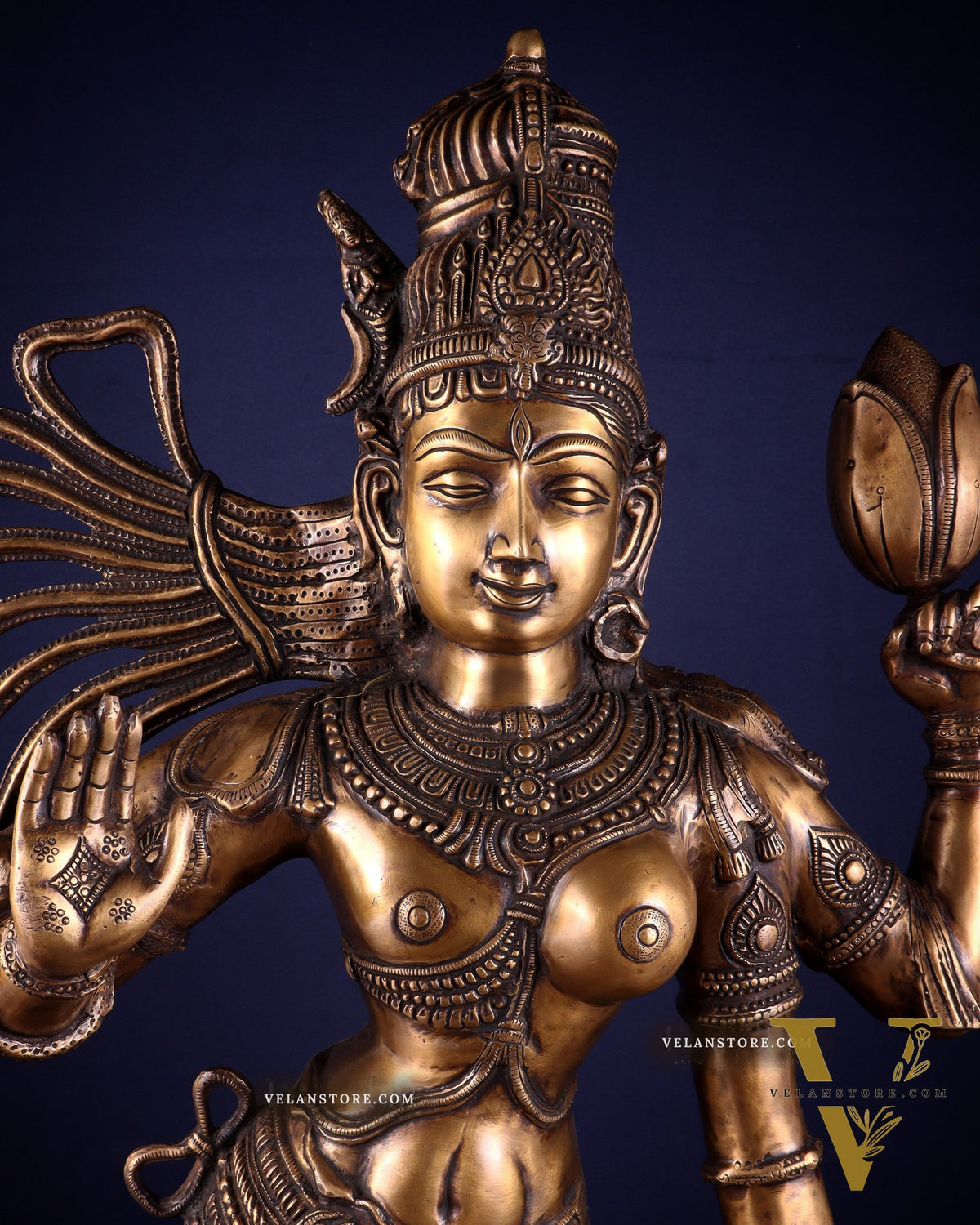 Pure Brass Large Ardhanarishvara Statue – Burnt Brass Finish 40 inch