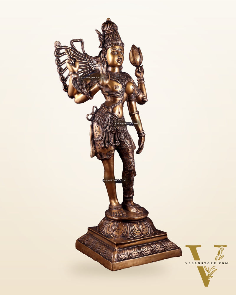 Pure Brass Large Ardhanarishvara Statue – Burnt Brass Finish 40 inch