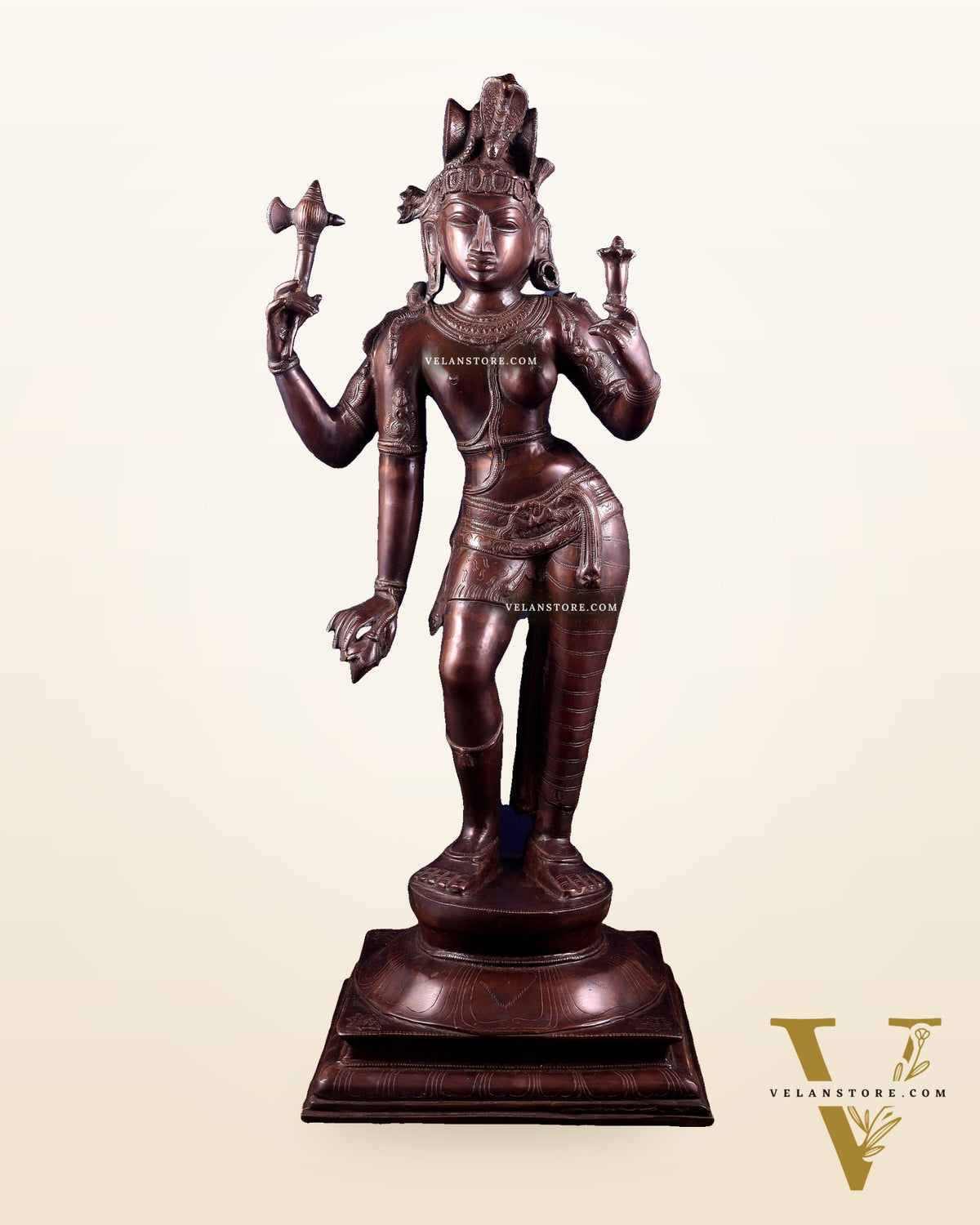 Pure Brass Large Ardhanarishwara Statue – Dark Chola Tone 36 inch