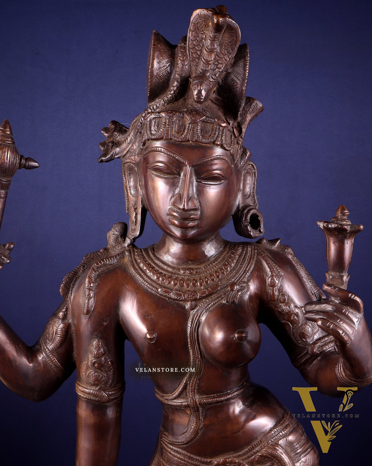 Pure Brass Large Ardhanarishwara Statue – Dark Chola Tone 36 inch