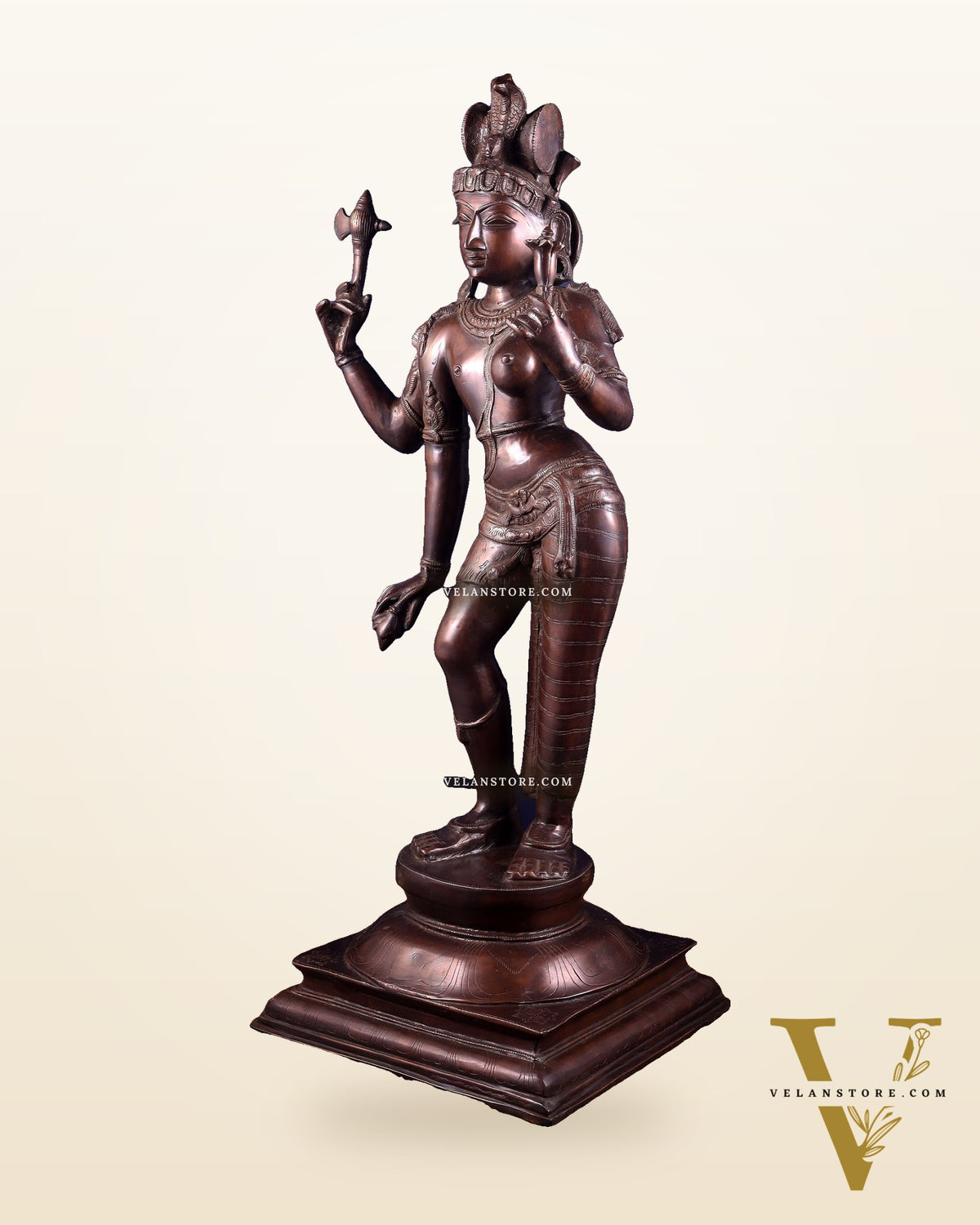 Pure Brass Large Ardhanarishwara Statue – Dark Chola Tone 36 inch