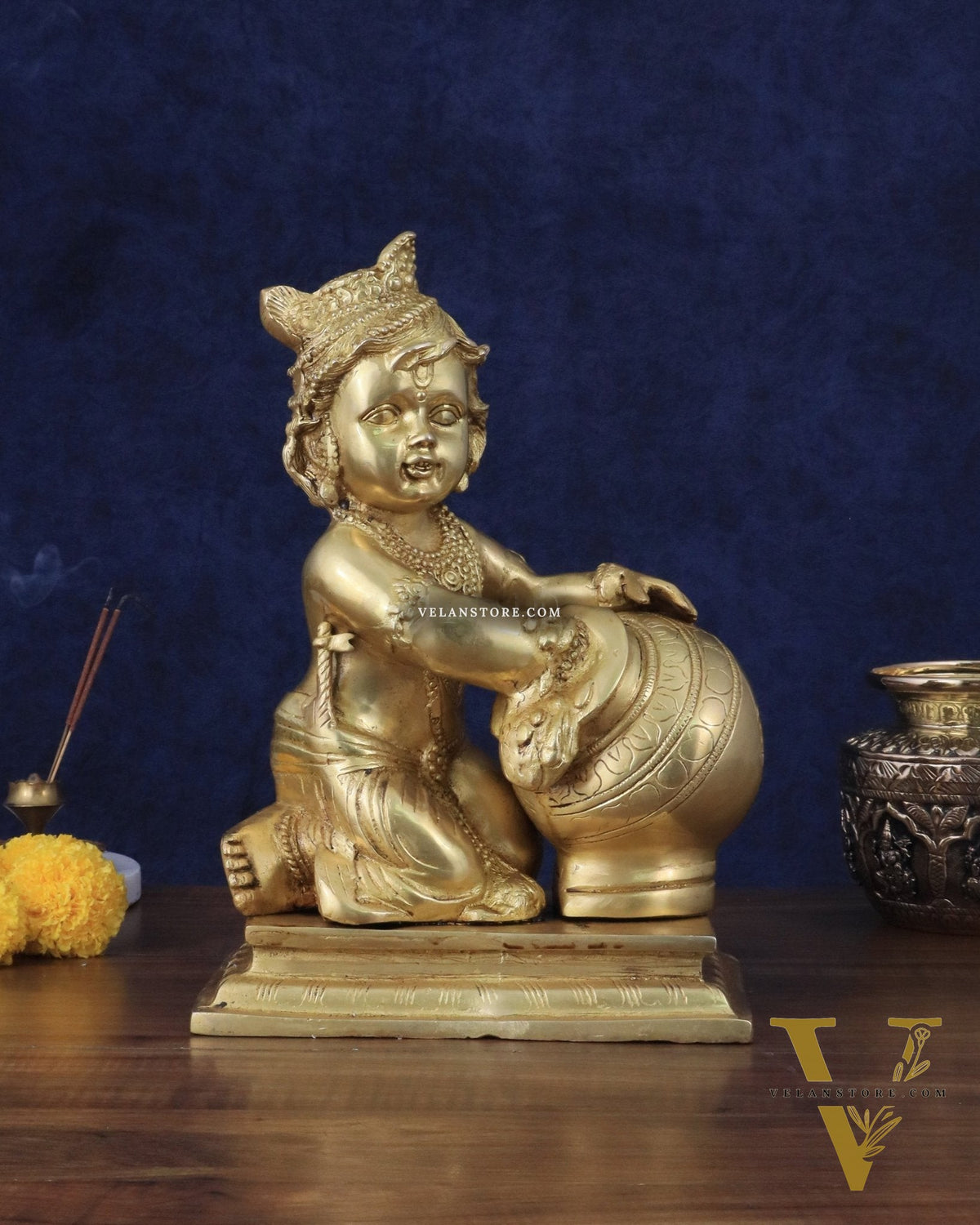 Pure Brass Large Baby Krishna as Makhan Chor Statue - 12"