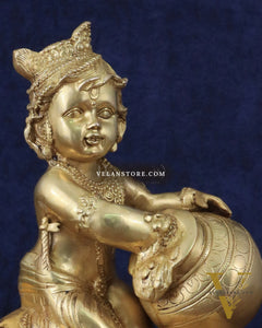 Pure Brass Large Baby Krishna as Makhan Chor Statue - 12"