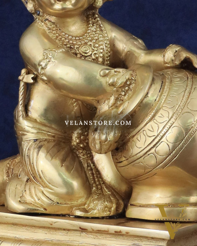 Pure Brass Large Baby Krishna as Makhan Chor Statue - 12"