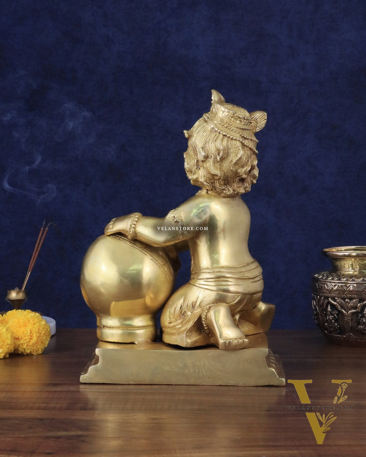 Pure Brass Large Baby Krishna as Makhan Chor Statue - 12"