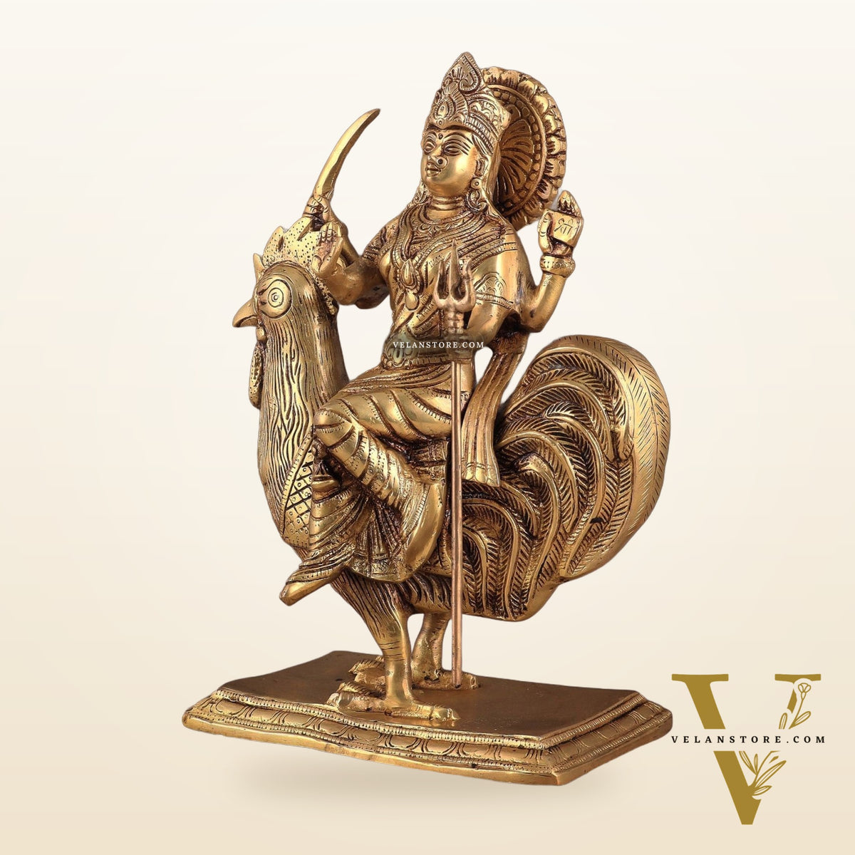 Pure Brass Large Bahuchar Mata Goddess Statue 13"
