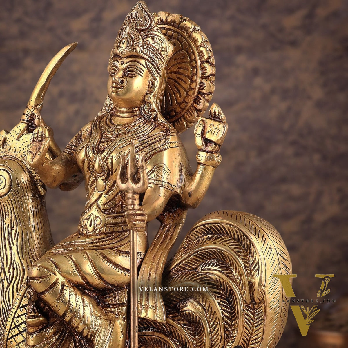 Pure Brass Large Bahuchar Mata Goddess Statue 13"