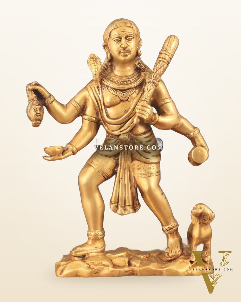 Pure Brass Large Batuk Bhairava Statue - 15" golden