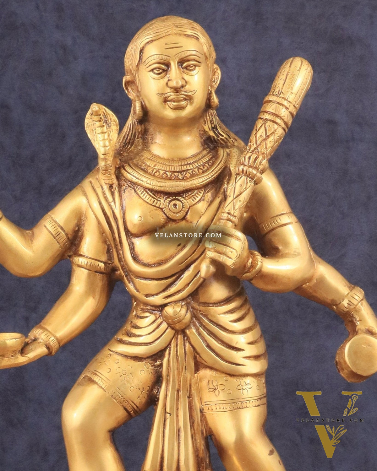 Pure Brass Large Batuk Bhairava Statue - 15" golden