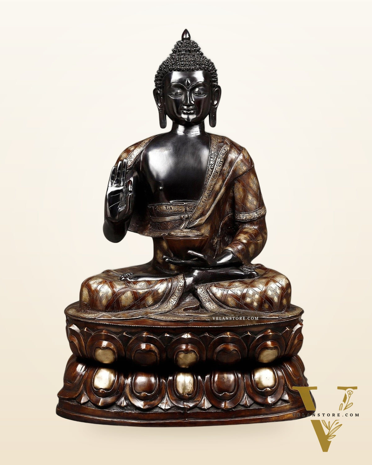 Pure Brass Large Blessing Buddha Statue 38"