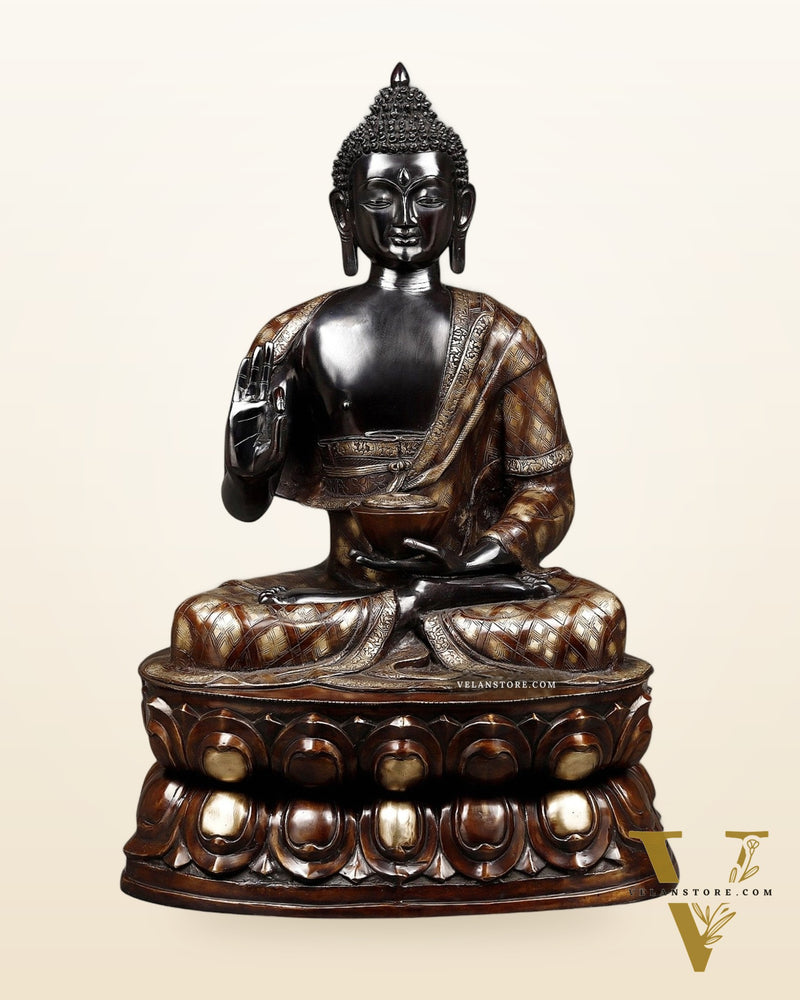 Pure Brass Large Blessing Buddha Statue 38"