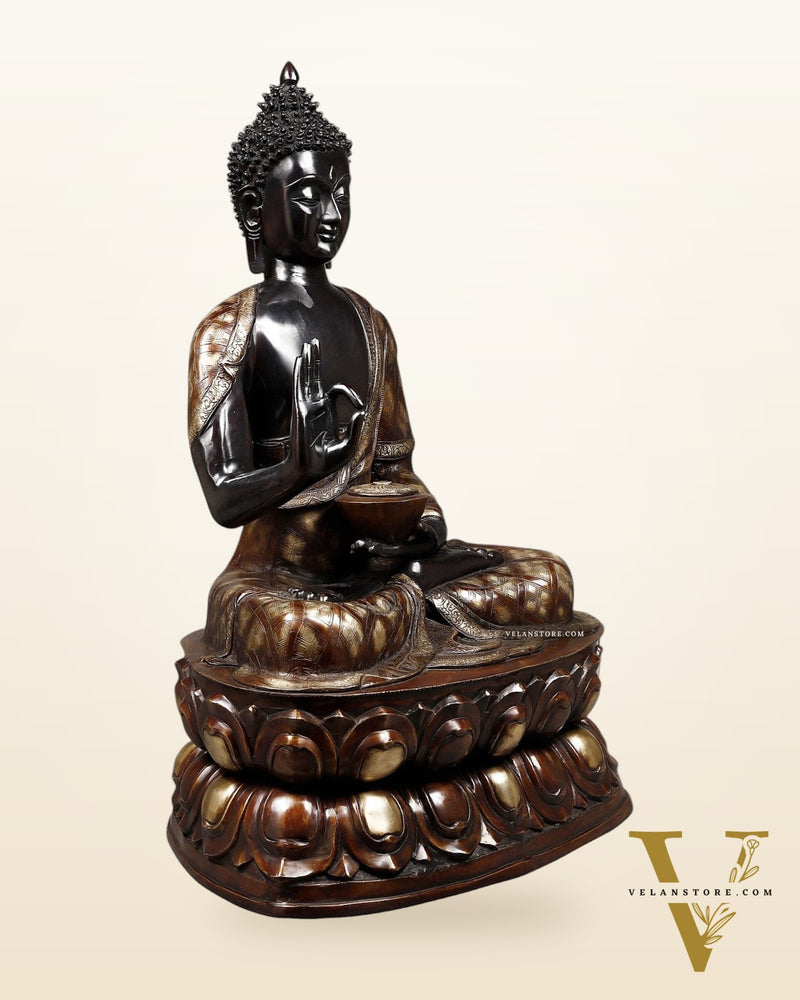 Pure Brass Large Blessing Buddha Statue 38"