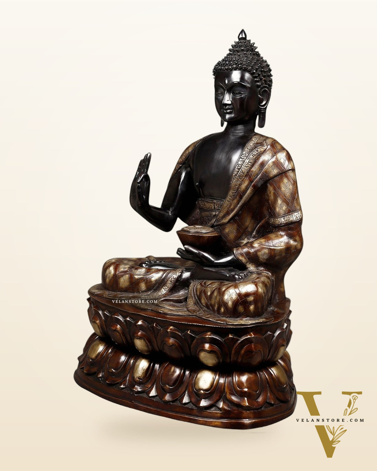 Pure Brass Large Blessing Buddha Statue 38"