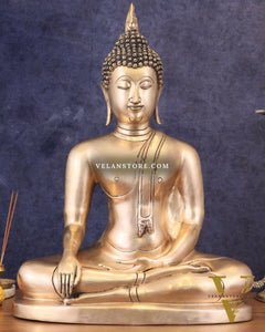 Pure Brass Large Buddha in Bhoomisparsha Nirvana Mudra - 23 INCH