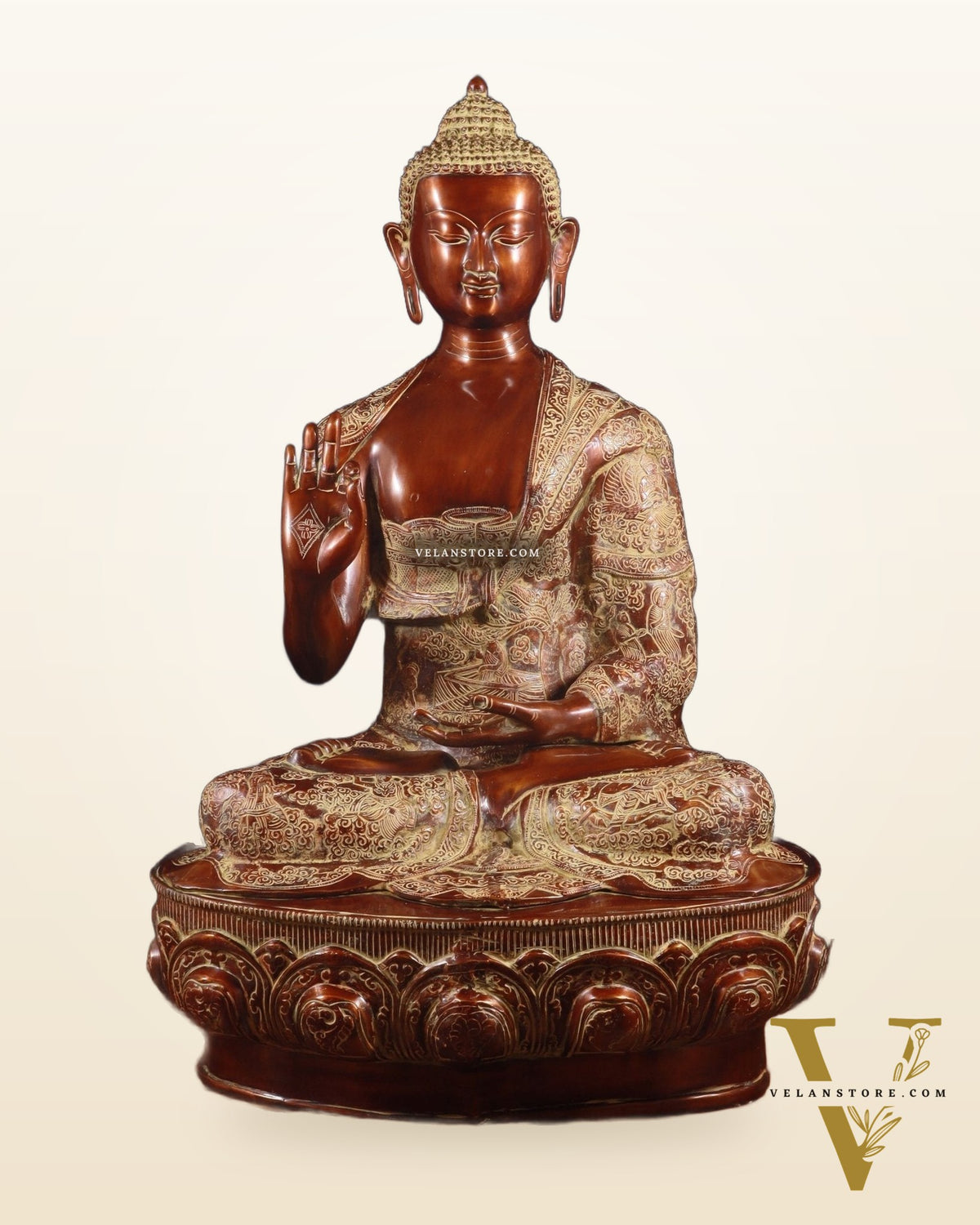 Pure Brass Large Buddha Statue - Handcrafted, 33" Tall, 48kg copper sand finish