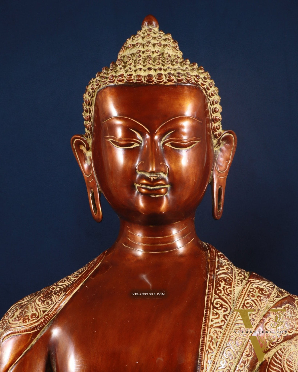 Pure Brass Large Buddha Statue - Handcrafted, 33" Tall, 48kg copper sand finish