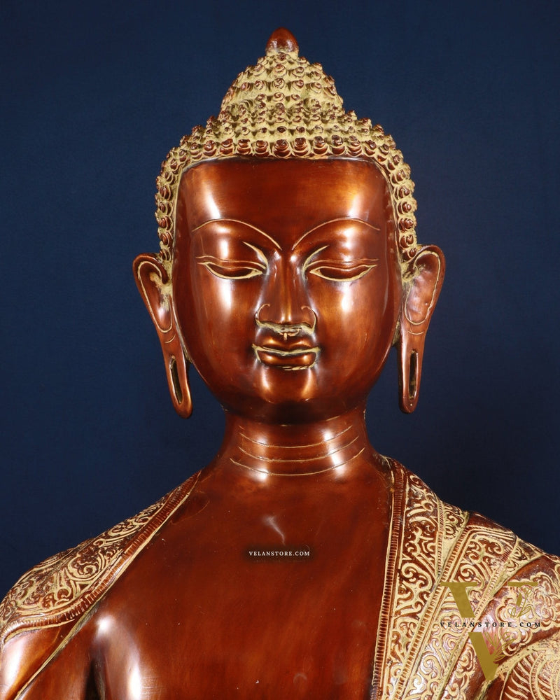 Pure Brass Large Buddha Statue - Handcrafted, 33" Tall, 48kg copper sand finish