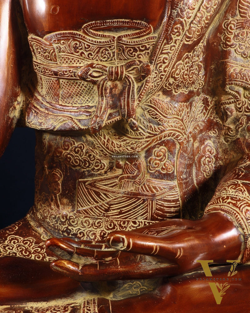 Pure Brass Large Buddha Statue - Handcrafted, 33" Tall, 48kg copper sand finish