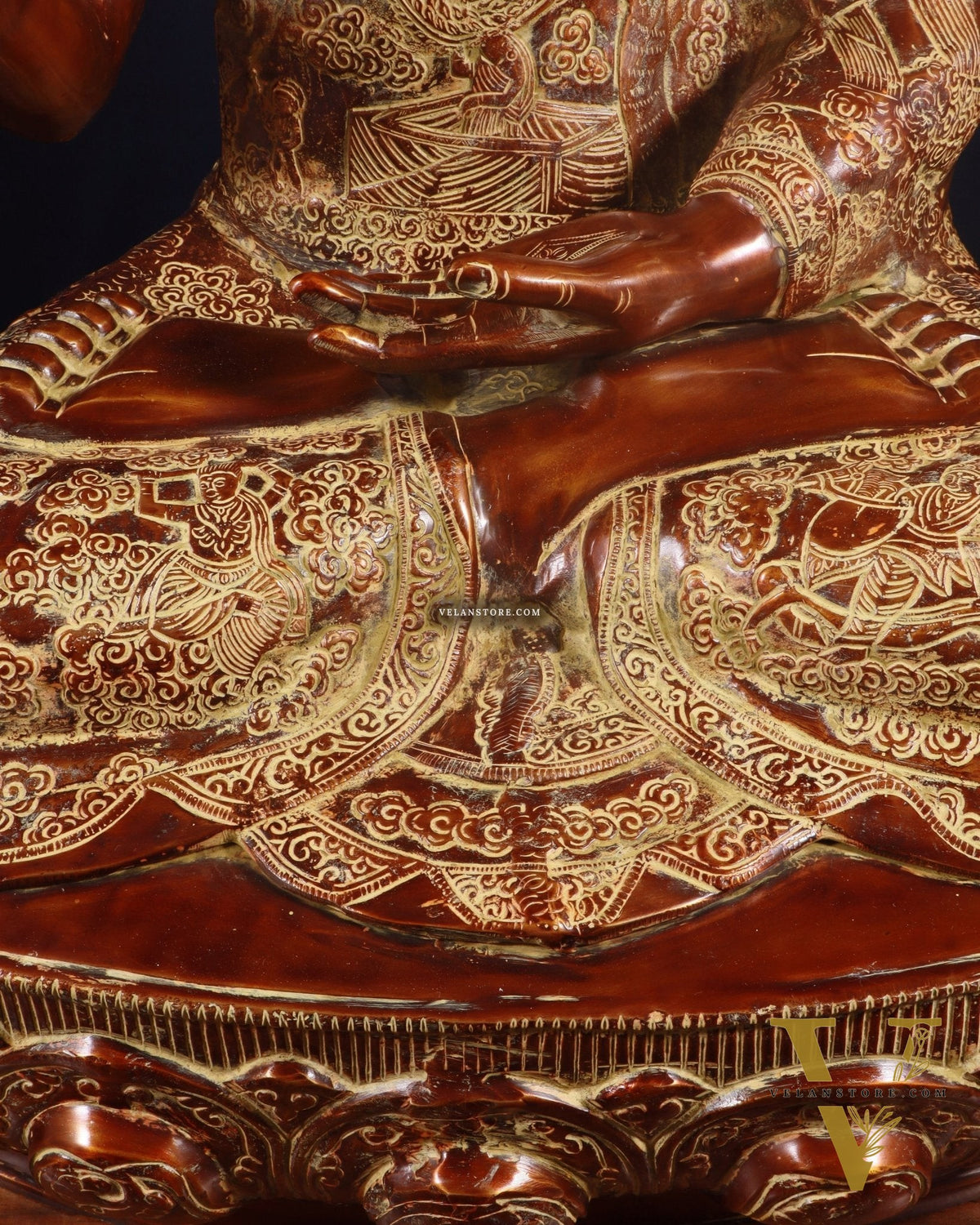 Pure Brass Large Buddha Statue - Handcrafted, 33" Tall, 48kg copper sand finish