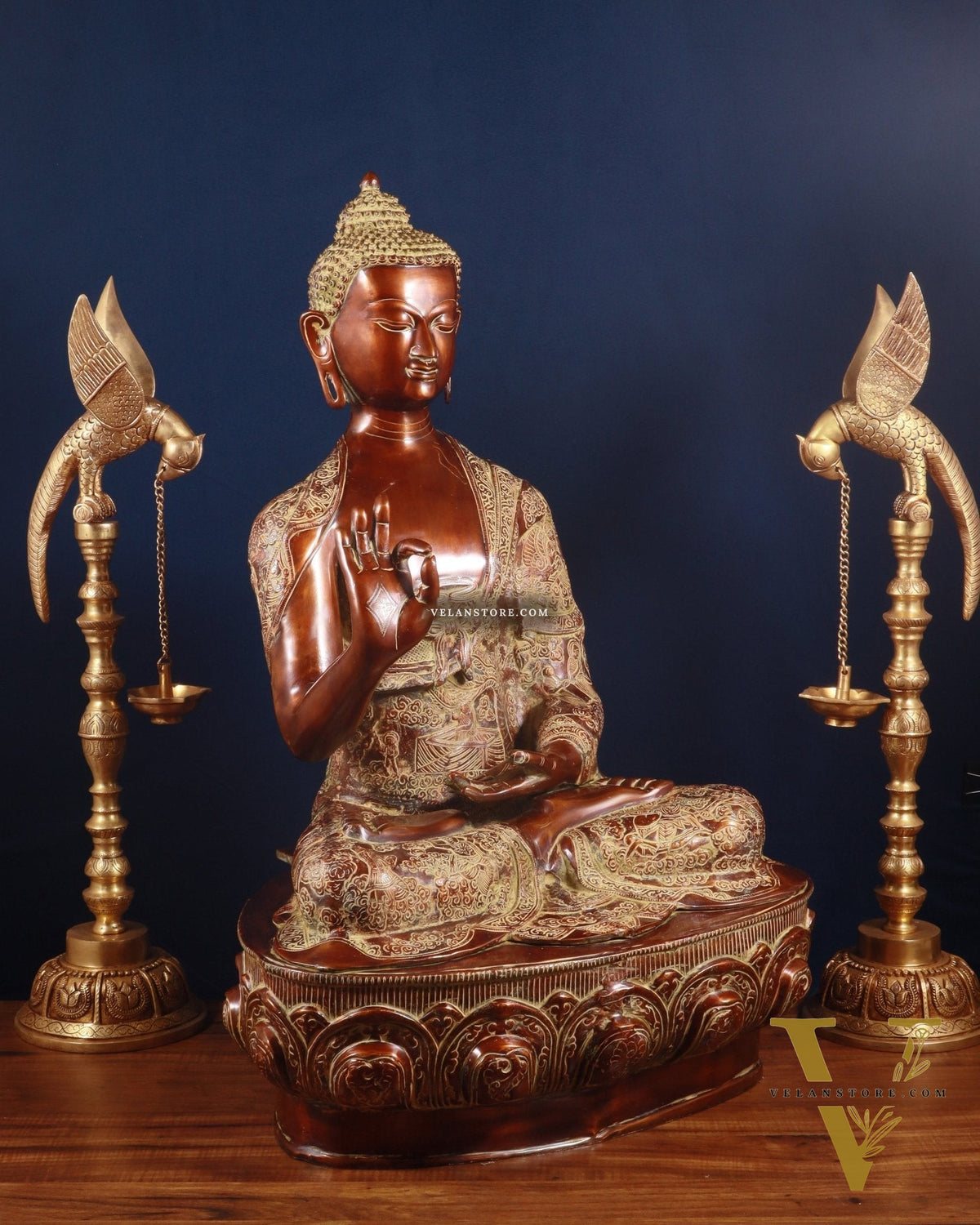 Pure Brass Large Buddha Statue - Handcrafted, 33" Tall, 48kg copper sand finish