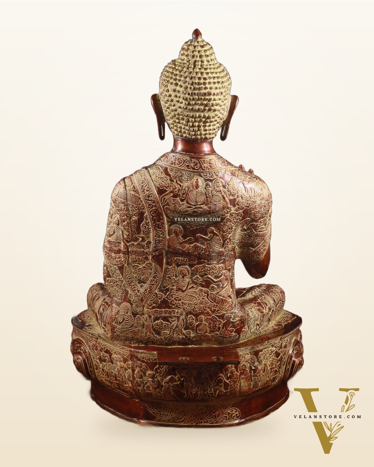 Pure Brass Large Buddha Statue - Handcrafted, 33" Tall, 48kg copper sand finish