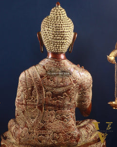 Pure Brass Large Buddha Statue - Handcrafted, 33" Tall, 48kg copper sand finish