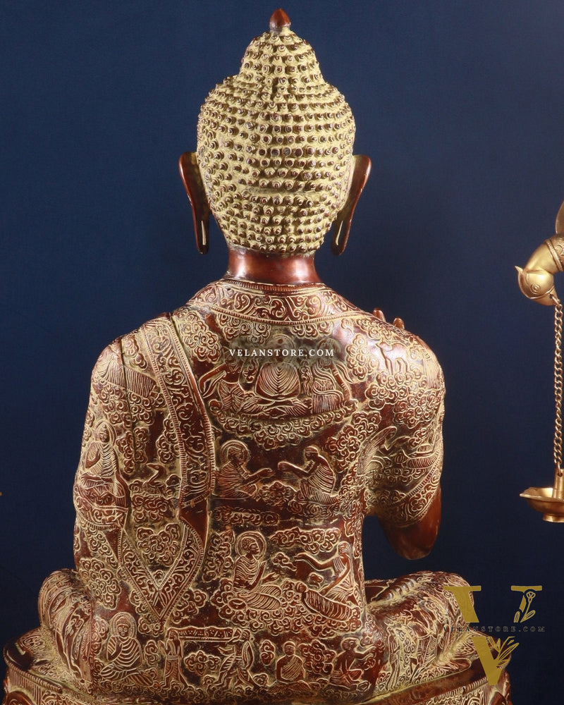 Pure Brass Large Buddha Statue - Handcrafted, 33" Tall, 48kg copper sand finish