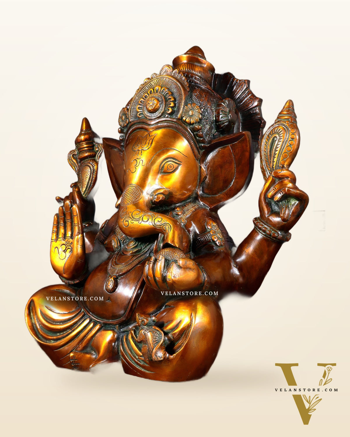 Pure Brass Large Crowned Ganesha Statue 15 inch