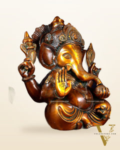 Pure Brass Large Crowned Ganesha Statue 15 inch