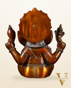 Pure Brass Large Crowned Ganesha Statue 15 inch