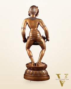 Pure Brass Large Dancing Indian Lady Playing Dholak Statue – 38 inch