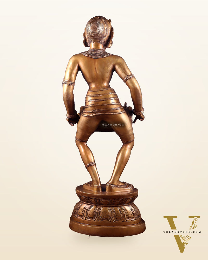 Pure Brass Large Dancing Indian Lady Playing Dholak Statue – 38 inch