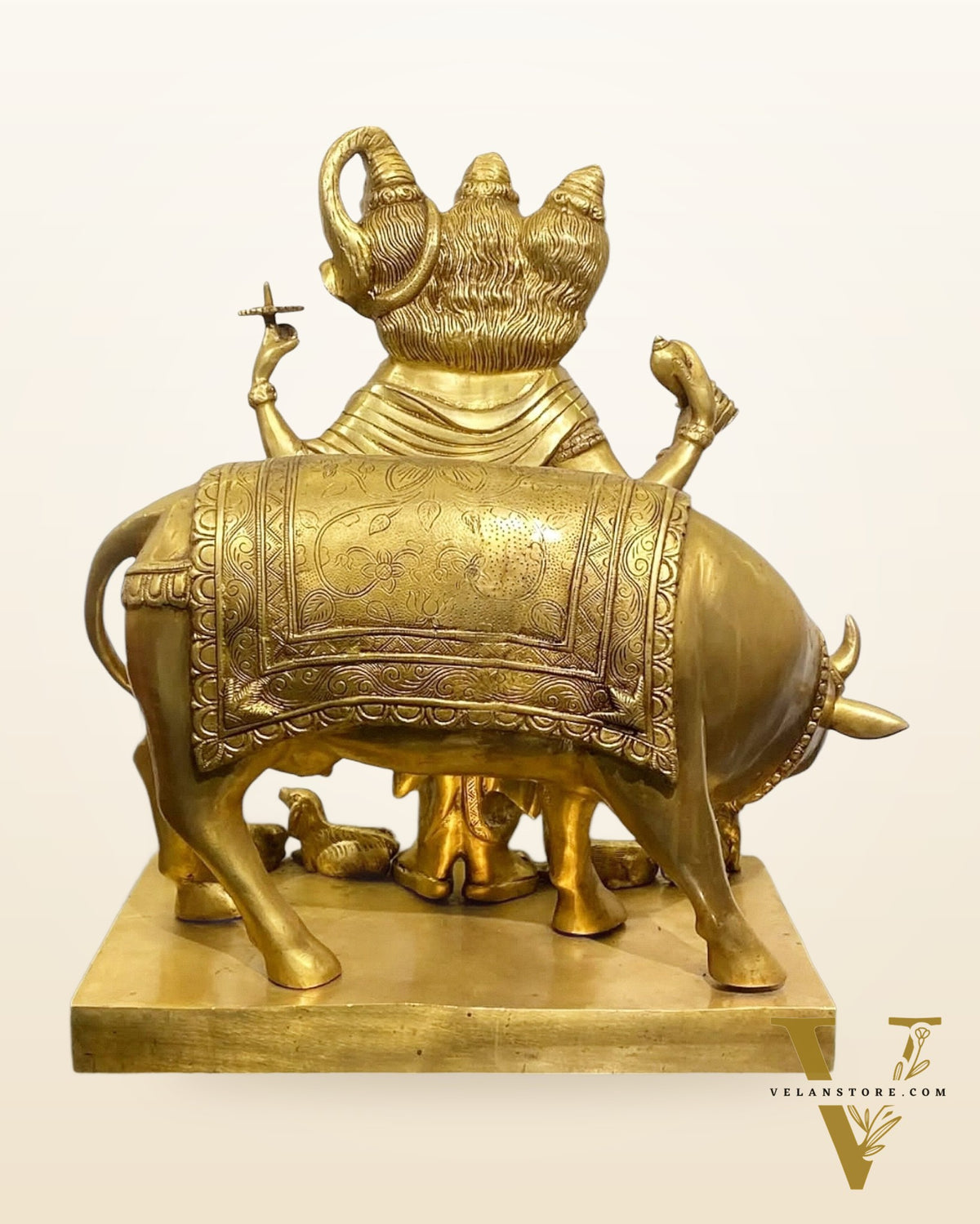 Pure Brass Large Dattatreya Guru Statue with Cow and Dogs 24"