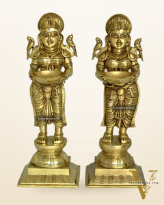 Pure Brass Large Deep Lady Pair Pavaai vilakku 23"