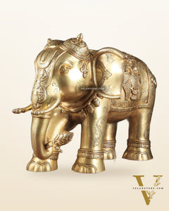 Pure Brass Large Elephant Statue with Enhanced Carvings 26"