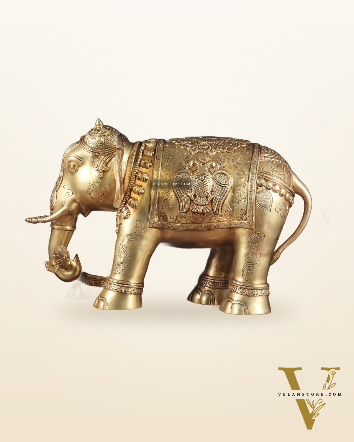 Pure Brass Large Elephant Statue with Enhanced Carvings 26"