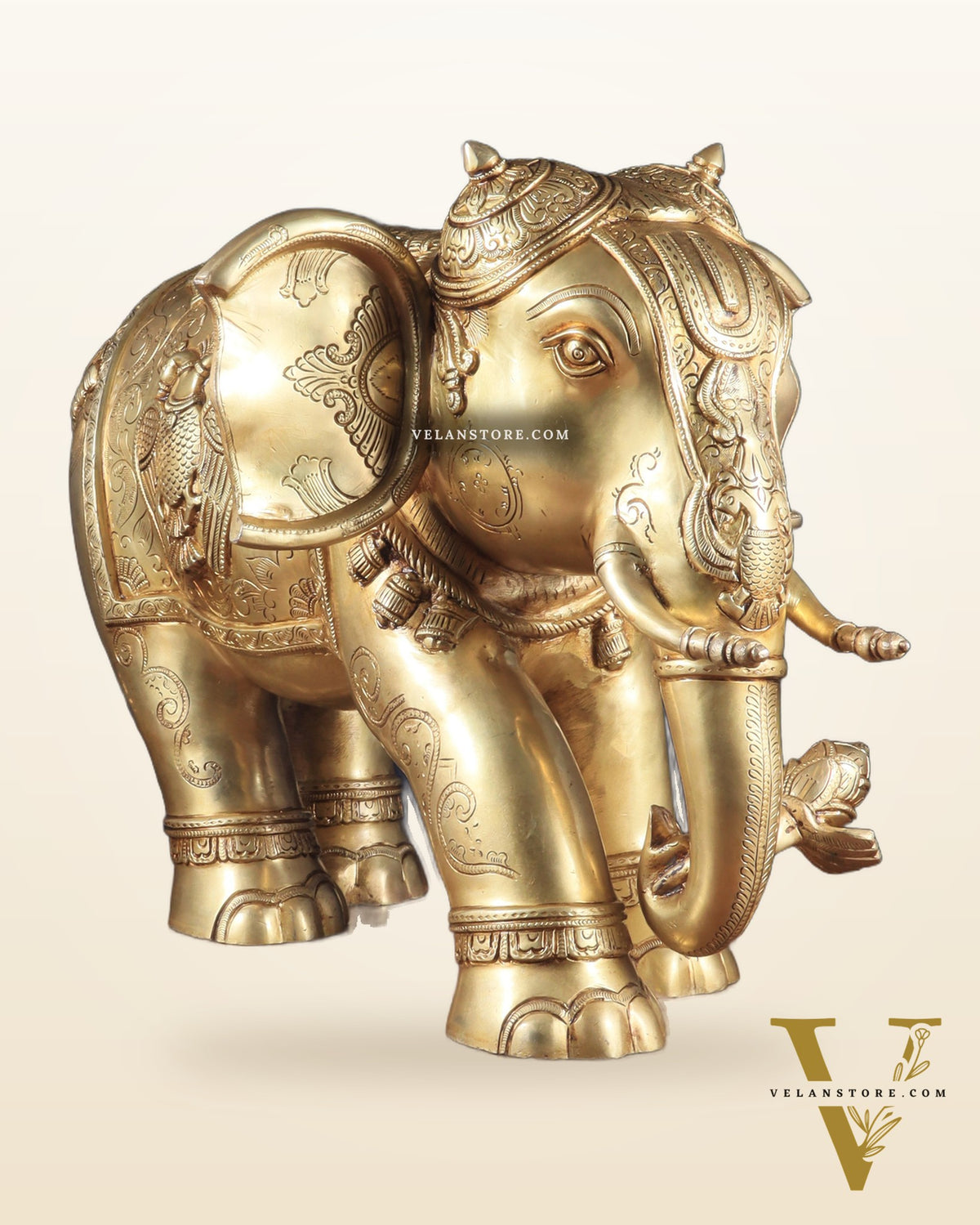 Pure Brass Large Elephant Statue with Enhanced Carvings 26"