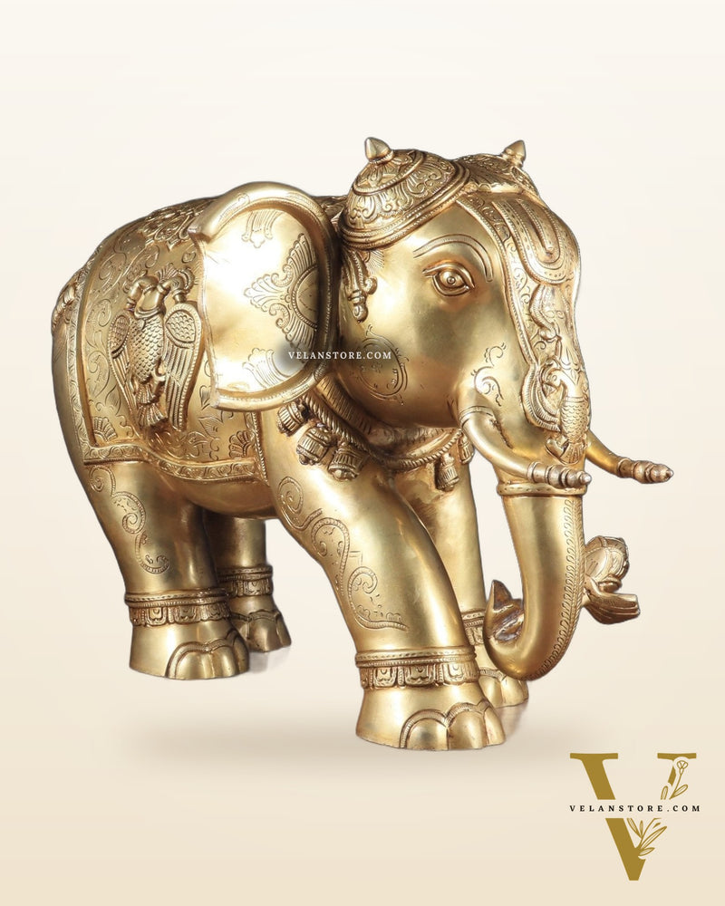Pure Brass Large Elephant Statue with Enhanced Carvings 26"