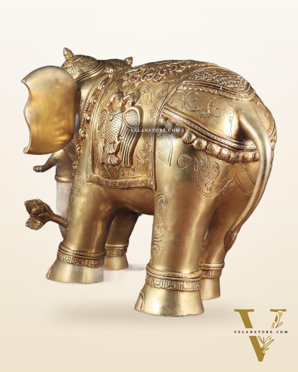 Pure Brass Large Elephant Statue with Enhanced Carvings 26"