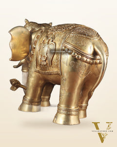 Pure Brass Large Elephant Statue with Enhanced Carvings 26"