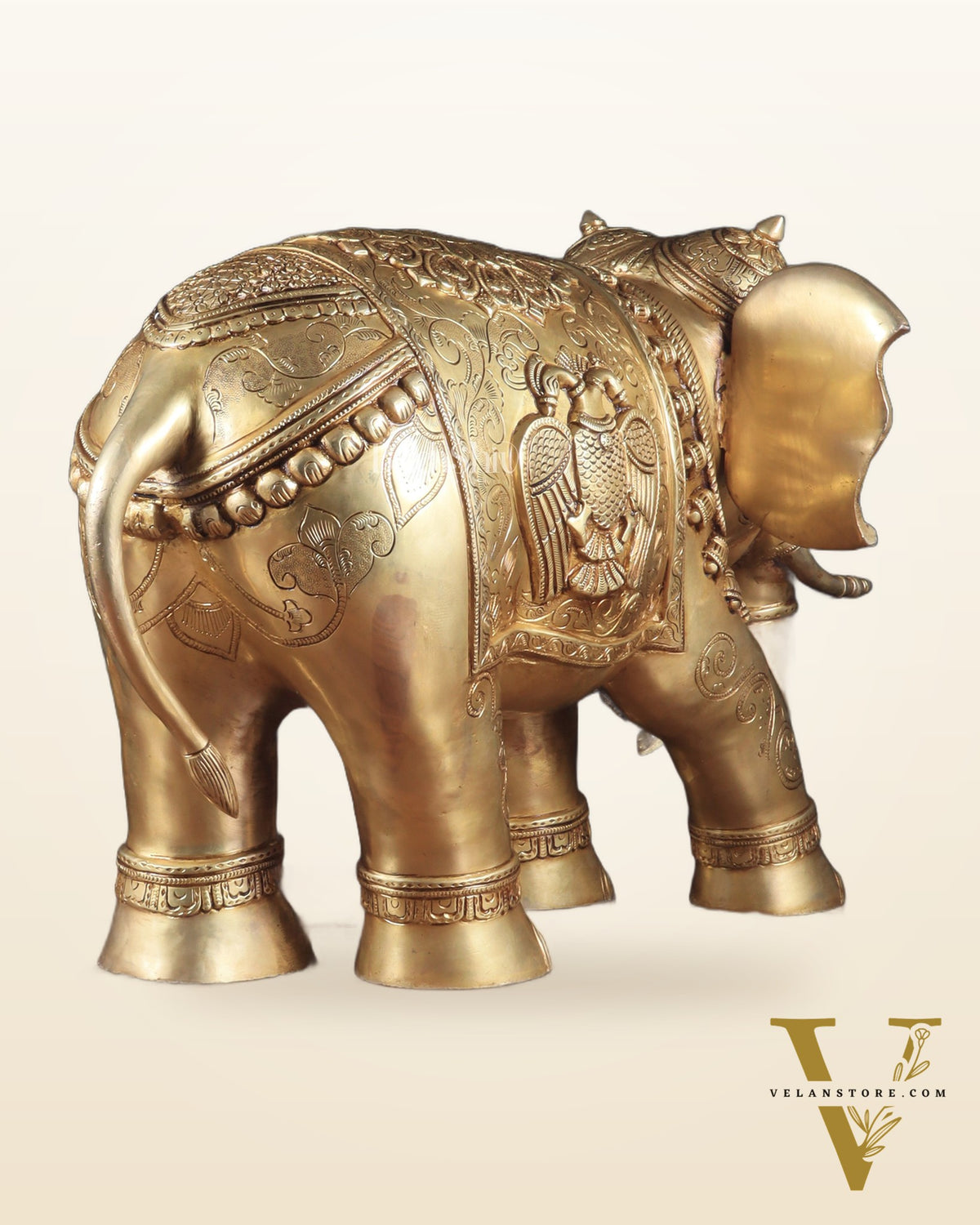 Pure Brass Large Elephant Statue with Enhanced Carvings 26"