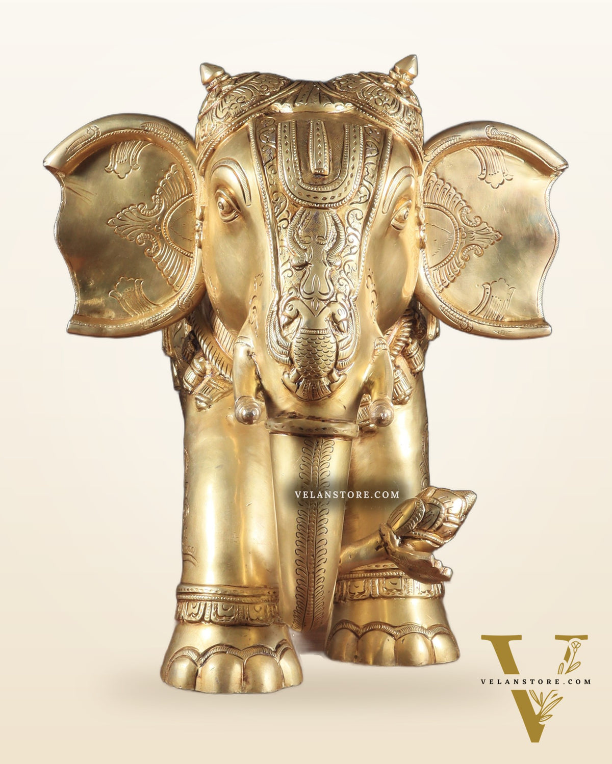 Pure Brass Large Elephant Statue with Enhanced Carvings 26"