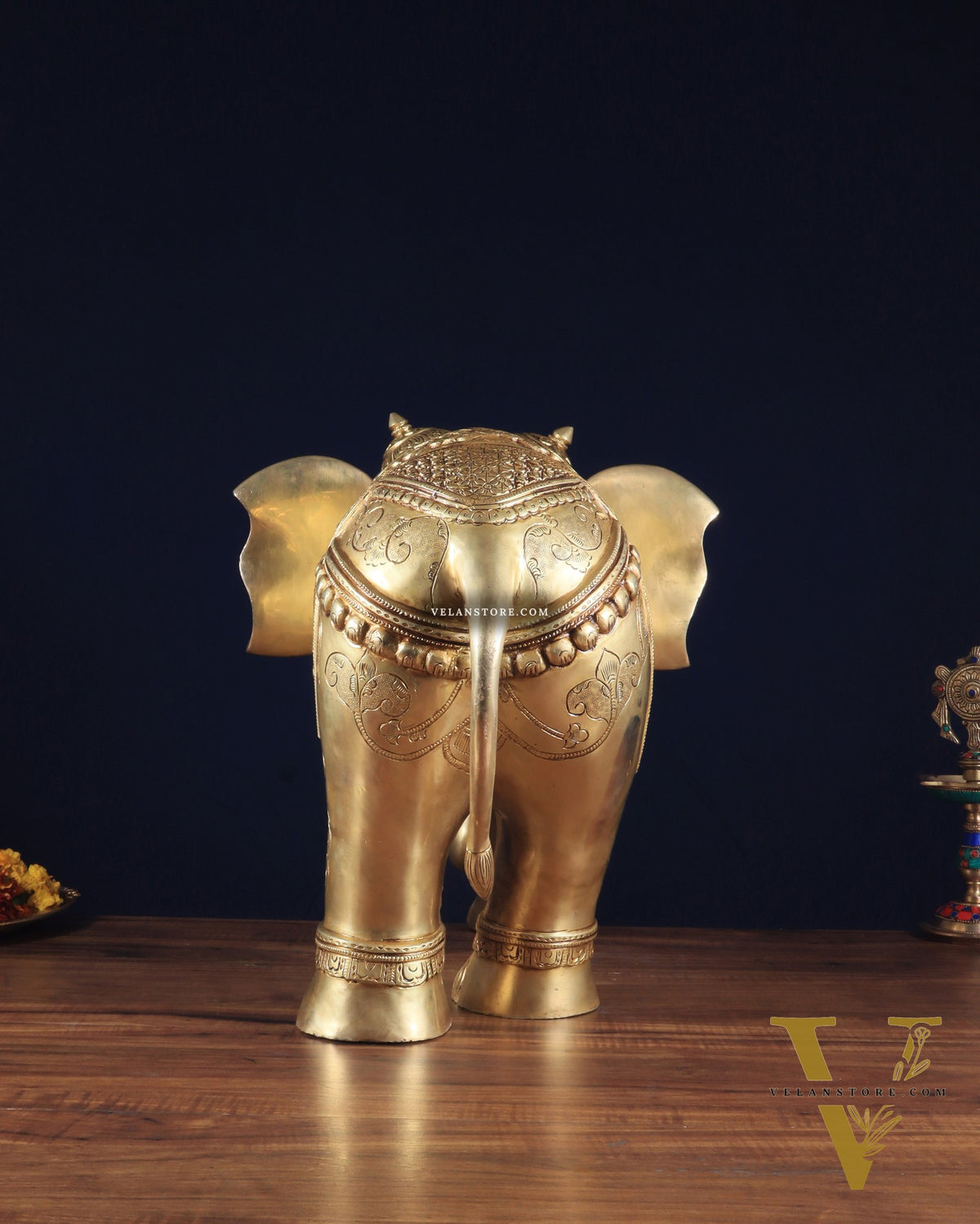 Pure Brass Large Elephant Statue with Enhanced Carvings 26"
